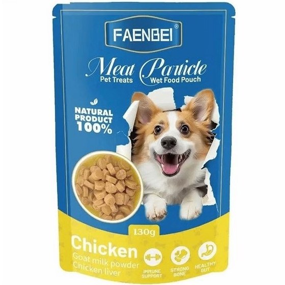 پوچ سگ فنبی با طعم مرغ و شیر بز و جگر مرغ وزن 130 گرم