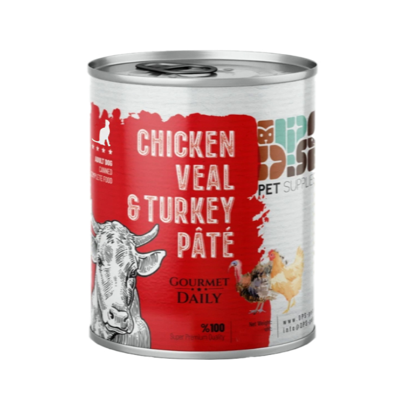 کنسرو گربه بالغ یو اس پت مدل پته با طعم گوشت مرغ و گوساله و بوقلمون 430 گرمی