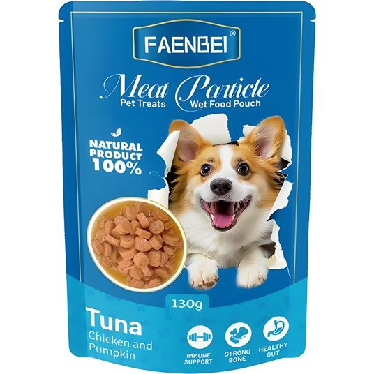 پوچ سگ فنبی با طعم ماهی تن و مرغ و کدو وزن 130 گرم