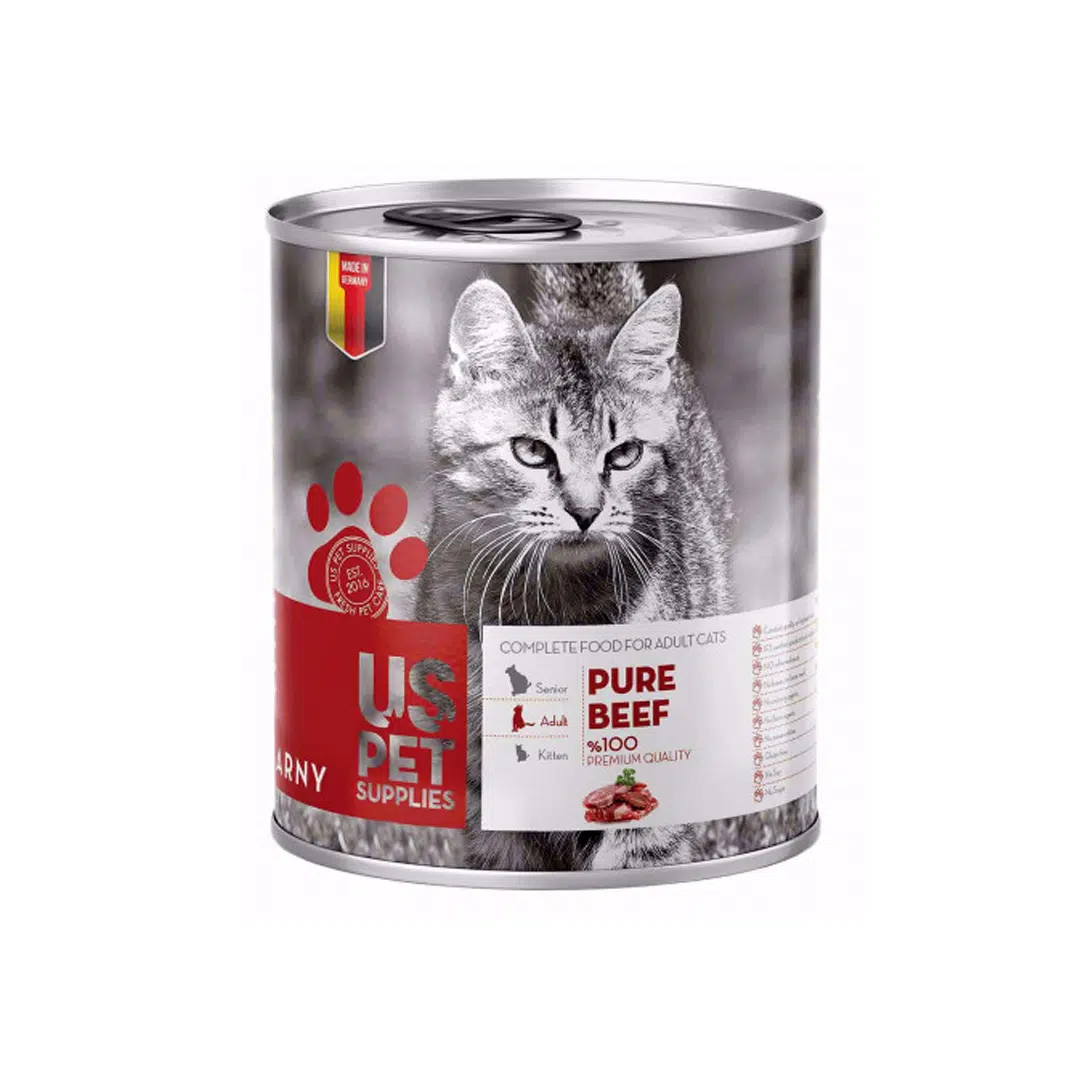 کنسرو گربه بالغ یو اس پت با طعم گوشت خالص گاو 800 گرمی
