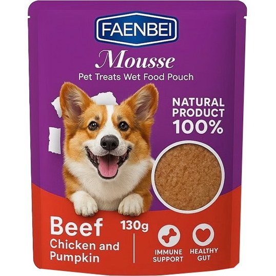 پوچ سگ فنبی با طعم گوشت گاو و مرغ و کدو وزن 130 گرم